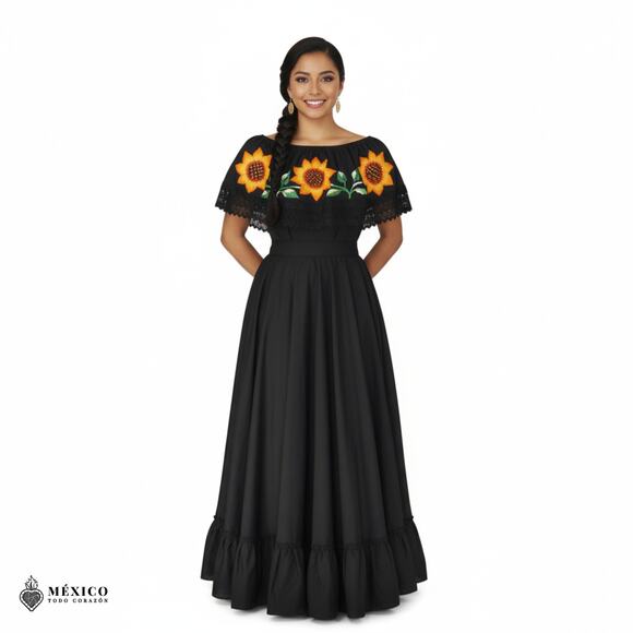 Traditional Mexican Embroidered Floral Dress Set – Handmade Two-Piece - Picture 4 of 6